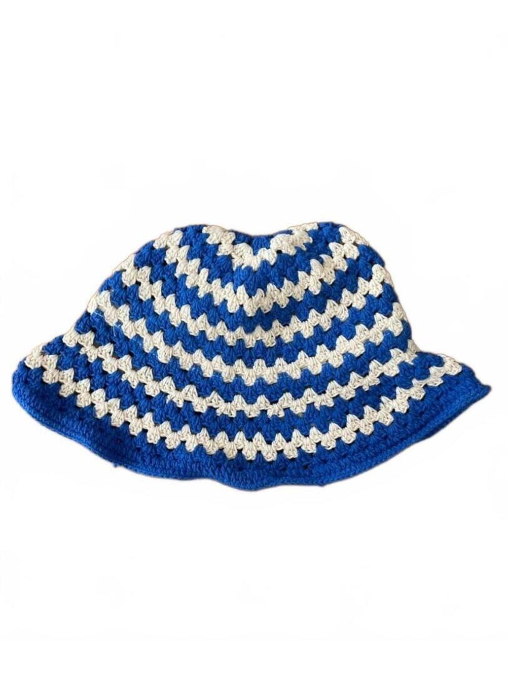 MNG Blue White Crochet Bucket Hat One Size